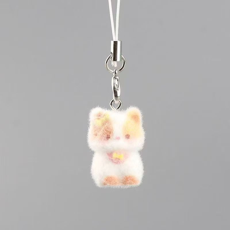 Kawaii Plush Cute Cat Keychain Flocking Animal Pendant Phone Lanyard Hanging Keycord Charm Key Chains DIY Accessories Girl Gifts