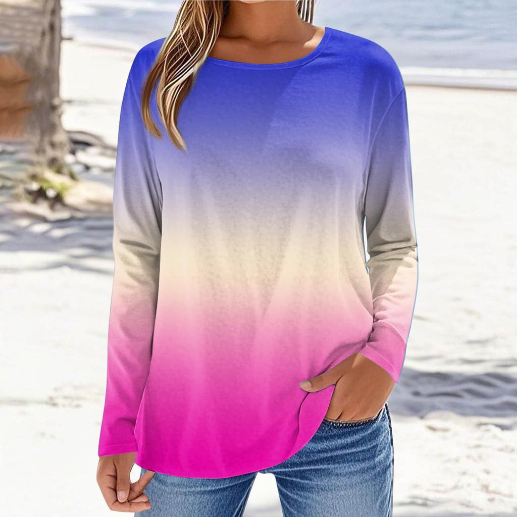 Women's Fashionable Casual Printed Long Sleeved Round Neck Top Round Neck Top Top