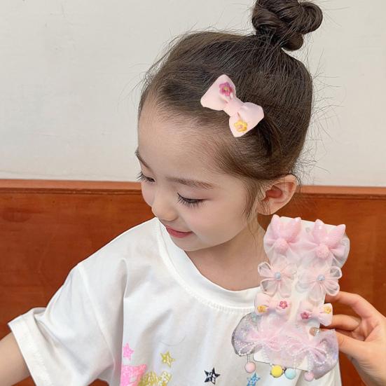 8Pcs Hair Pins Mesh Yarn Bowknot Flower Decor Hairpins Cartoon Style Girl Side Bang Hair Clips Hair Accessories