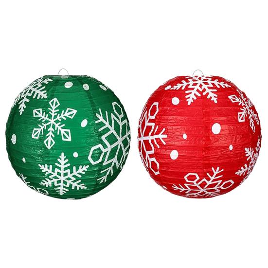 Snowflake Paper Lantern Red Green Christmas Hanging Round Lantern Decoration for Indoor Outdoor Decor Holiday Party Supplies