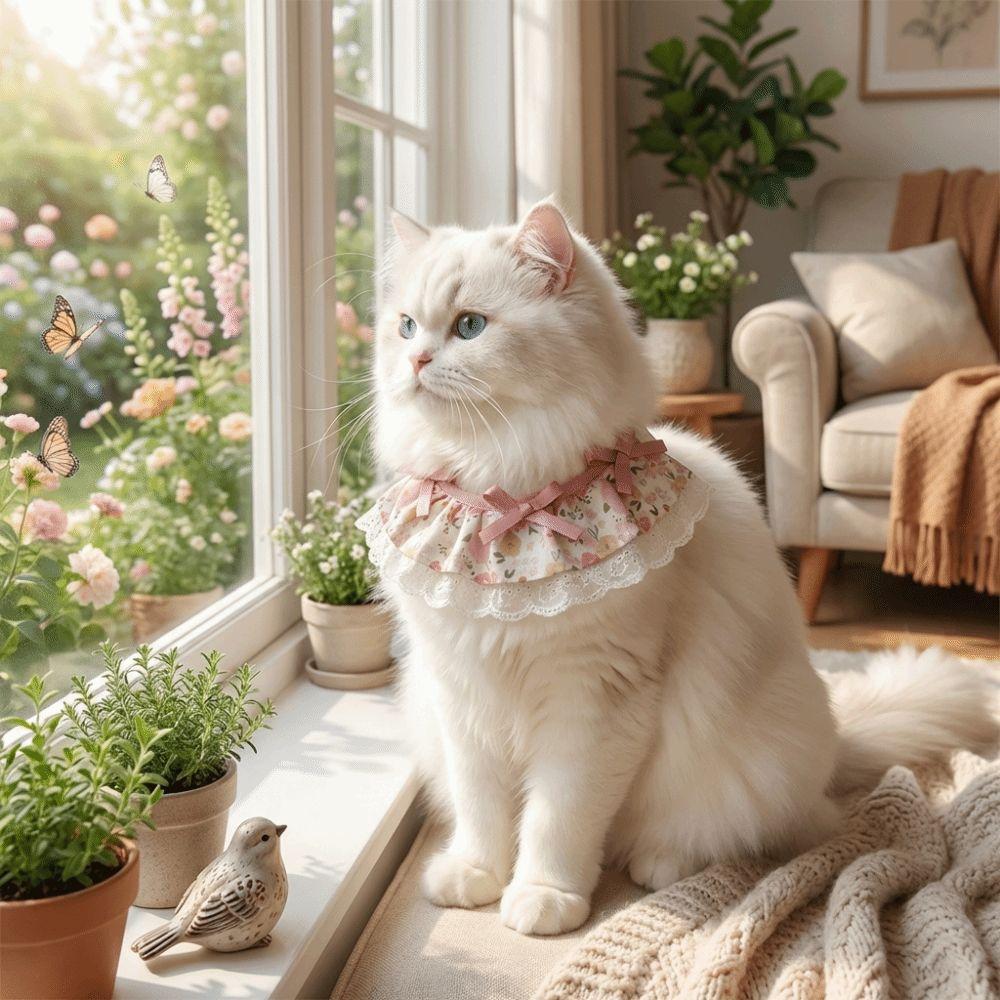 Cartoon Knitted Collar Lace Floral Bows Pet Bib Cute Cat Clothes  Cat Accessories
