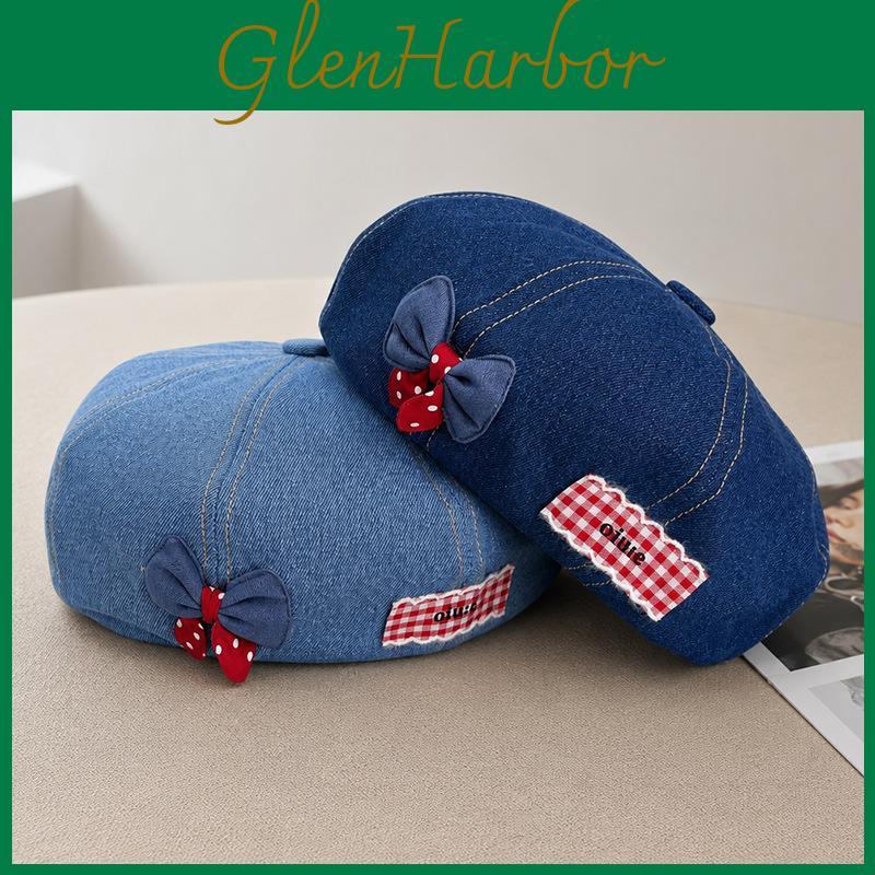 Denim Beret Hat For Women With Bowknot And Star Pattern Summer Fall Chic Style