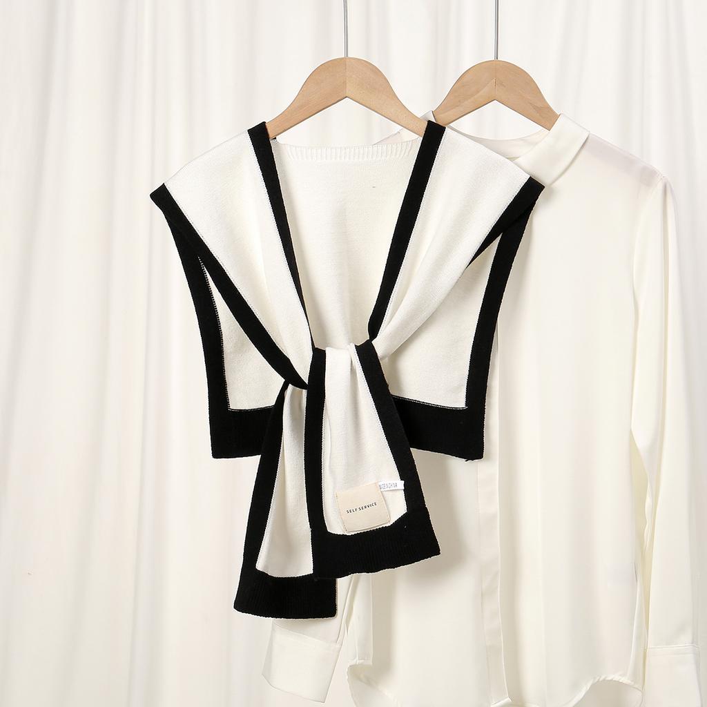 Herbst Koreanischer Strick Warmer Schal Winter Damen Bluse Schultern Falscher Kragen Cape Geknoteter Schal Streifen Nackenschutz Schal Für Damen