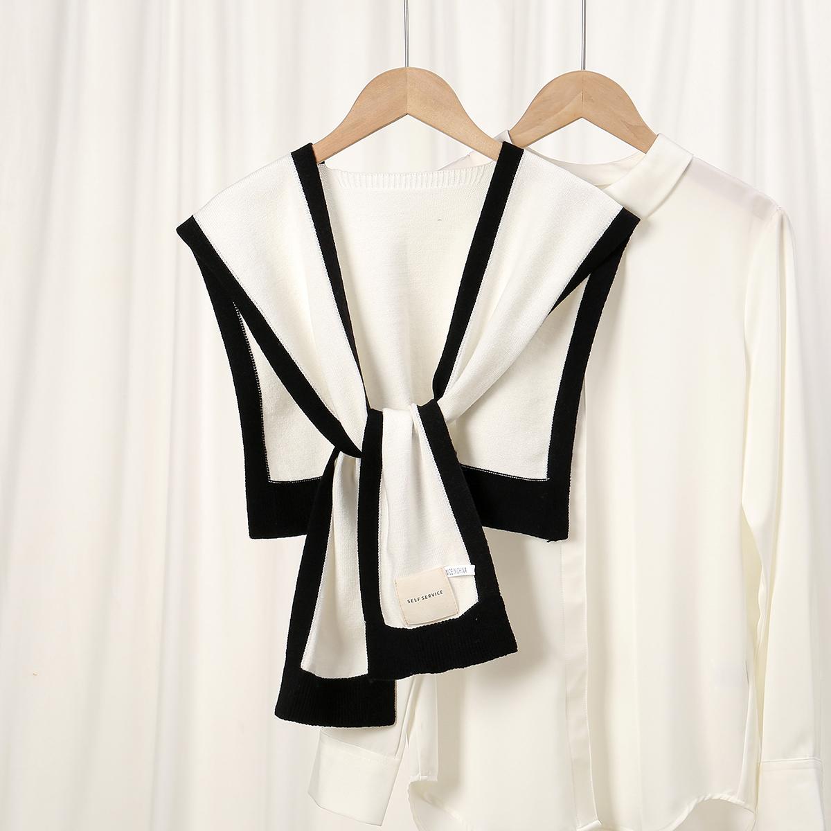 

Осенний корейский вязаный теплый платок Зимняя женская блузка с плечами, фальшивый воротник, накидка, завязанный шарф в полоску, защита шеи, шарф для женщин