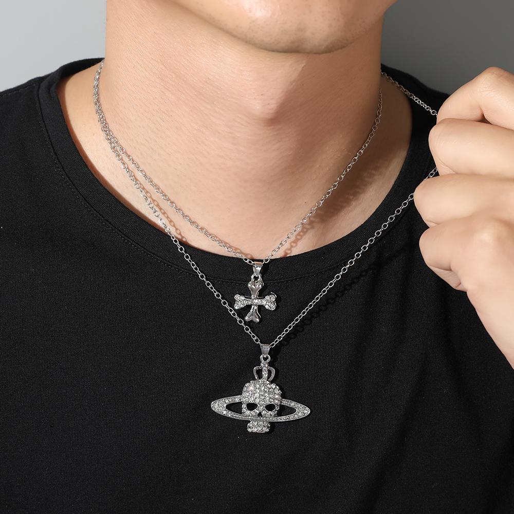 Collana Clavicolare Con Ciondolo Saturno E Cristalli - Gioiello A Tema Pianeti Per Donne, Regalo Boho