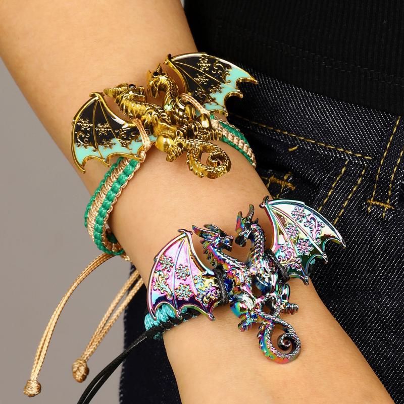 Vintage Hand Woven Dragon Hand Rope Enamel Diamond Inlaid Flying Dragon Jewelry Waterproof for Travel Wear