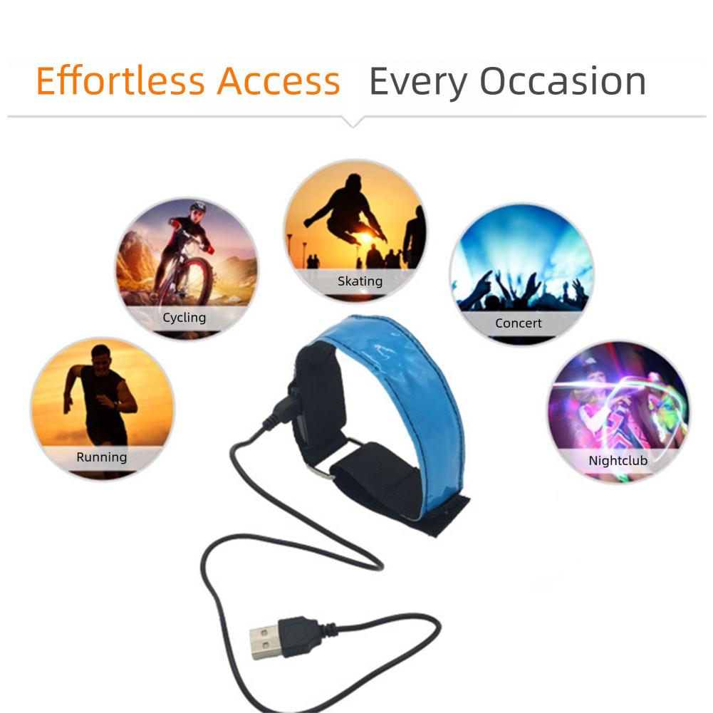 Led Luminous Arm Band Reflective Bracelet Running Safety 360° Visibility Lighting Glow-Band Rechargeable For Night Running Sport