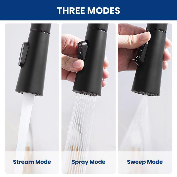 Mitigeur de cuisine - CECIPA - Rétractable - Noir - 3 jets - Pivote à 360°