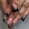 24 ks Y2k Černá Mašlička Dekor Krokodýlí Klip Falešné Nehty Nositelný Leopardí Vzor Francouzské Kamínky Falešné Nehty Sladké Cool Přesné Nehty