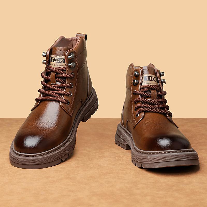 

Wear-resistant and Breathable Men s Shoes Martin Boots Autumn and Winter Men s High-top Tooling Boots British Style Leather Boots 44 темно-коричневого кольору