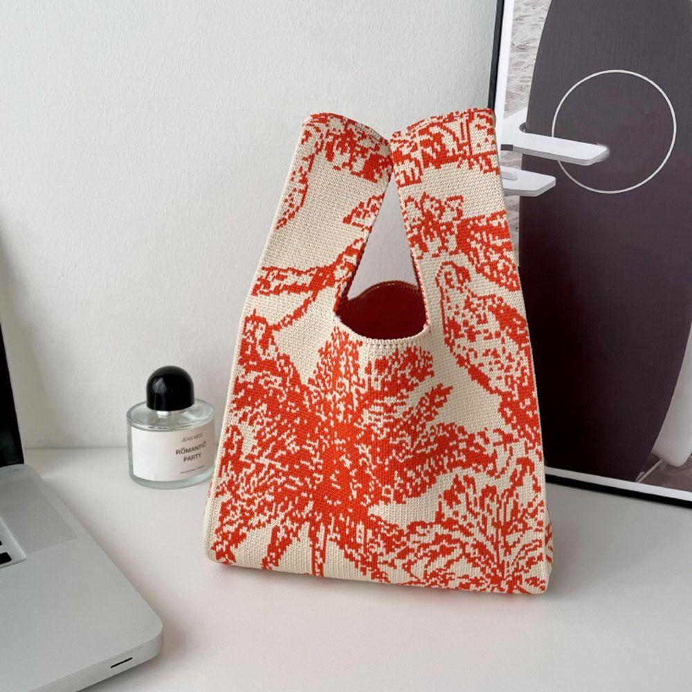 Reusable Mini Shoulder Bag Women Girls Casual Color Knot Wrist Bag Handmade Tote Bag Knit Handbag