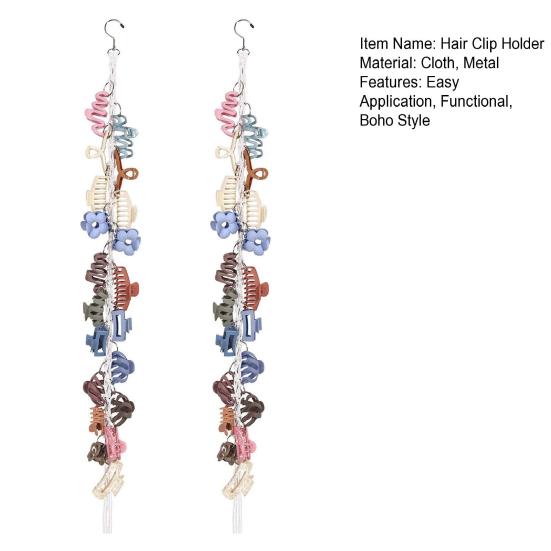 Boho Hair Clip Organizer Braided Vertical Hair Claw Holder with 20 Metal