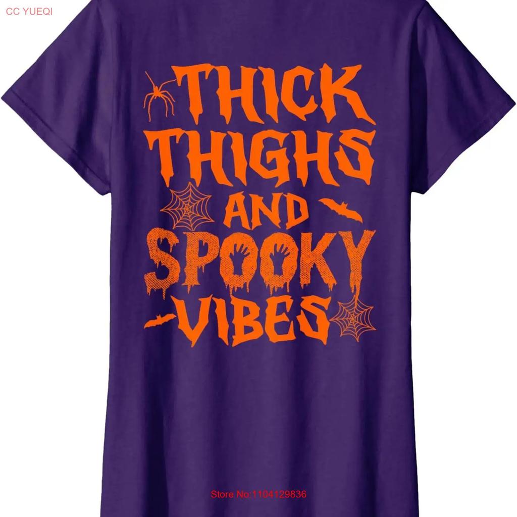 Thick Thighs And Spooky Vibes Halloween Cute Lover Ladies Crewneck T Shirt Vintage Streetwear Stretched Versatile