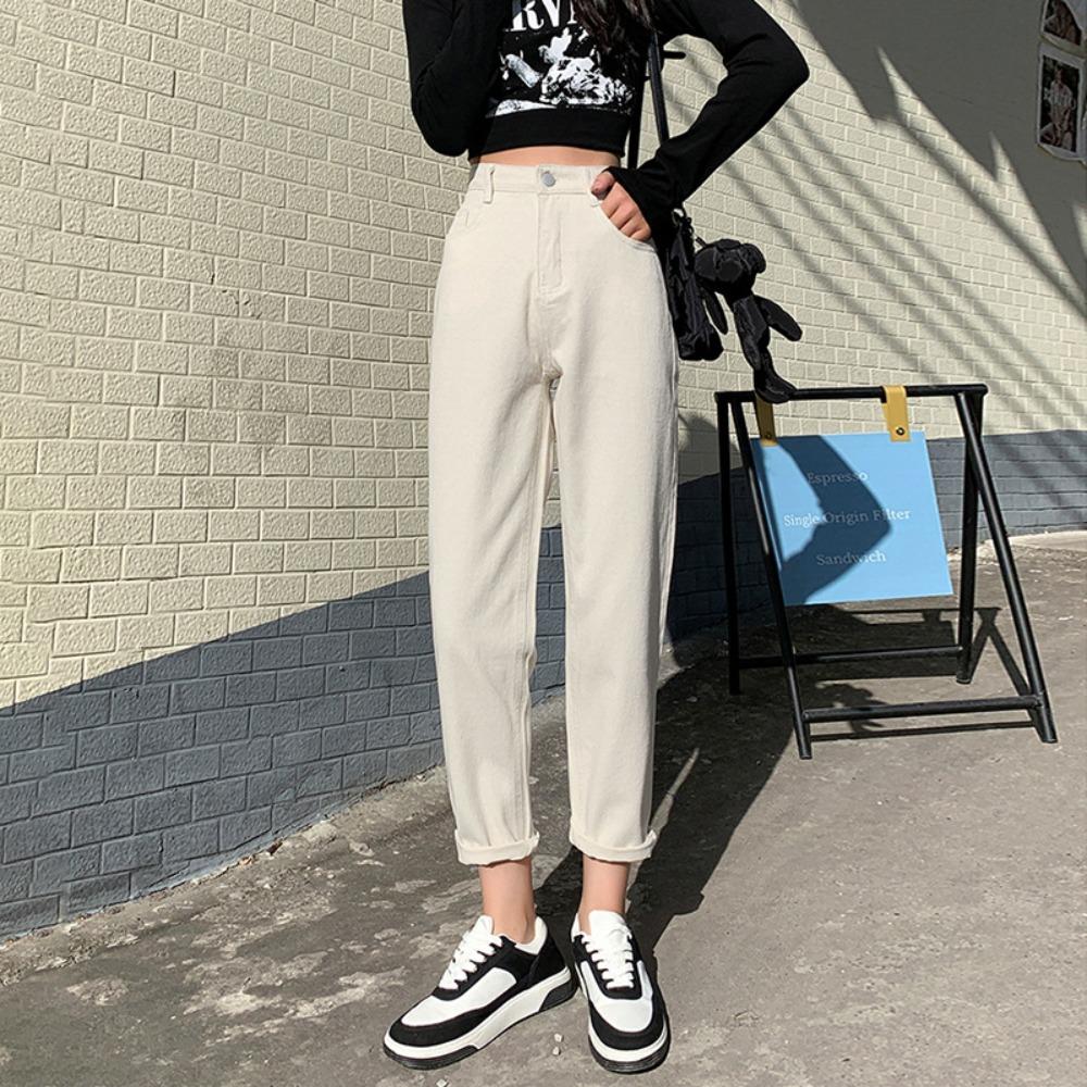 

Новые модные джинсы Осень-Зима 2025 Женские Универсальные Прямые Узкие Повседневные Маленькие Брюки Харлан Тренд 2XL