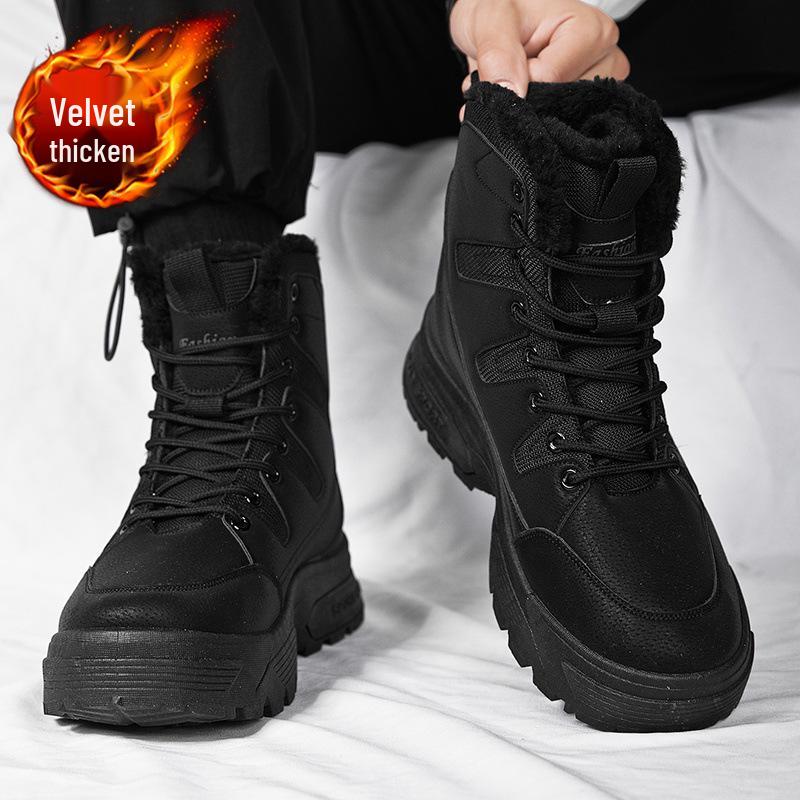 Men's Waterproof Martin Boots - High-Top, Thickened Plus Velvet for Winter Warmth, Non-Slip.