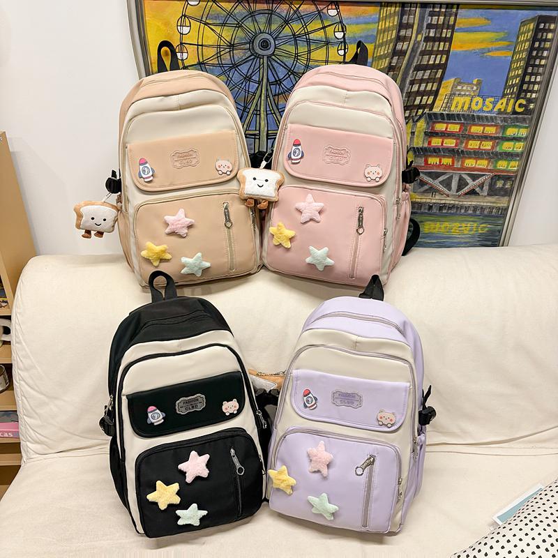 Color Block Campus Schoolbag Student Large Capacity Lightweight Backpack for Girls