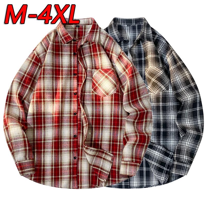 

Men s Striped Plaid Long-Sleeve Shirt Jacket - Japanese Fashion, Hong Kong Style, Ideal for Spring and Autumn 4XL [185-200 lbs] чорний
