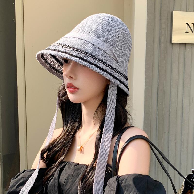 Summer New Hat Women's Knitted Hollow Bucket Hat Outdoor Travel Sun Protection Sun Hat Breathable Sun Hat