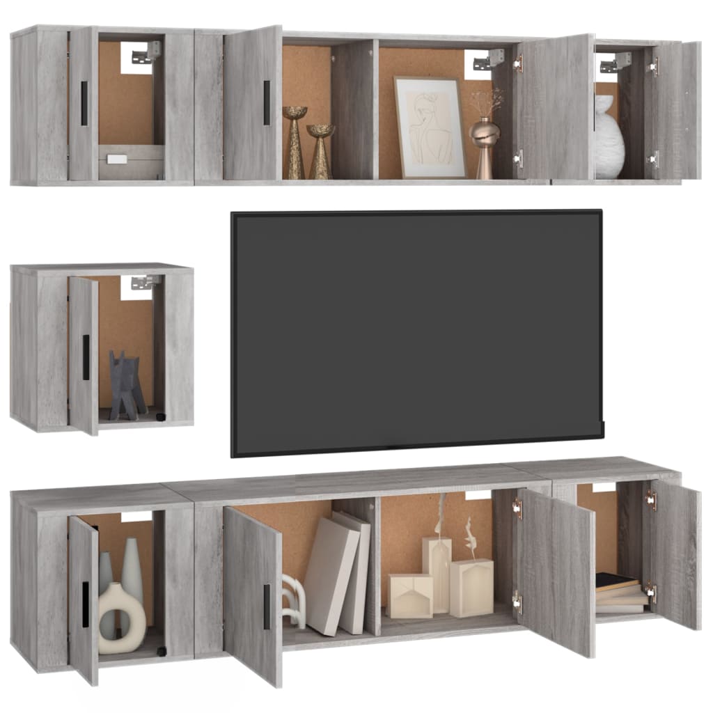 7 piece TV cabinet set concrete grey particleboard