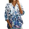Women's Vintage Floral Print Button Down Blouse, 3/4 Sleeve Relaxed Fit Shirt
