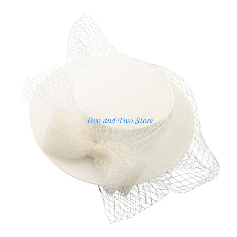 HX6F Women’s Linen Bows Cocktail Hat Lightweight Mesh Design Prom Event Travel Friendly Practical Fashion Accessory белый
