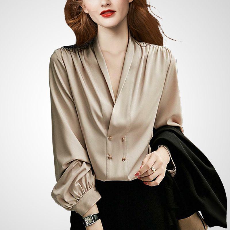 

V Neck Fashion Double Breasted Autumn Niche Vintage Shirt Picture Color S