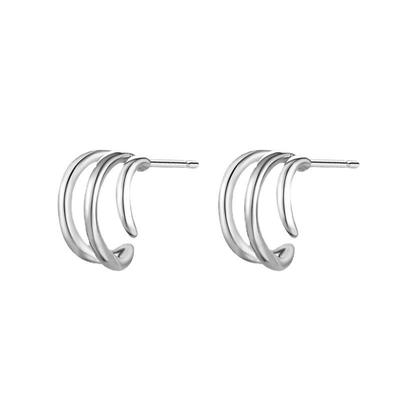 Korean Style Geometric Elegant Three-Prong Stud Earrings for Women