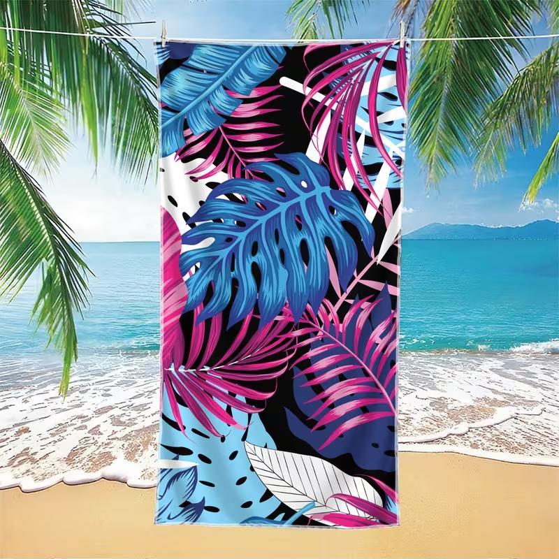 Stylish Monstera Leaf Print Beach Towel Tropical Botanical Summer Beach Blanket Quick Dry Lightweight Absorbent Towel for Travel