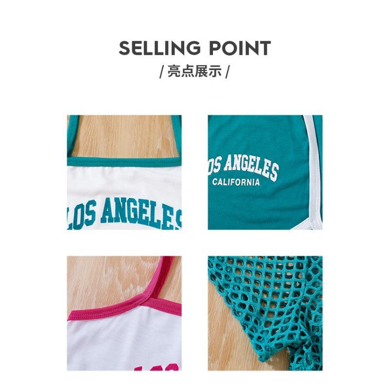 Girls Kids Letter Print Sport Sleeveless Cami Top And Shorts Set