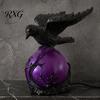 Raven Lamp Resin Gothic LED Ball Lamp, Mysterious Crow On Orb Sculpture, Creative Statue Halloween Decorative Table for Bedside Bedroom Living