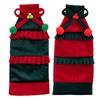 Cute Wine Bottle Costumes Christmas Cover with Bow & Pom Pom, Drawstring Red Gift Wrapping Supplies Green Wrap for Holiday Table Decor, Party