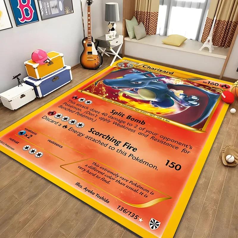 Japanese Anime Pokemon Charizard Card Pattern Rug for Bedroom Living Room Non-slip Exquisite Home Decor,Washable Rug Potdemiel