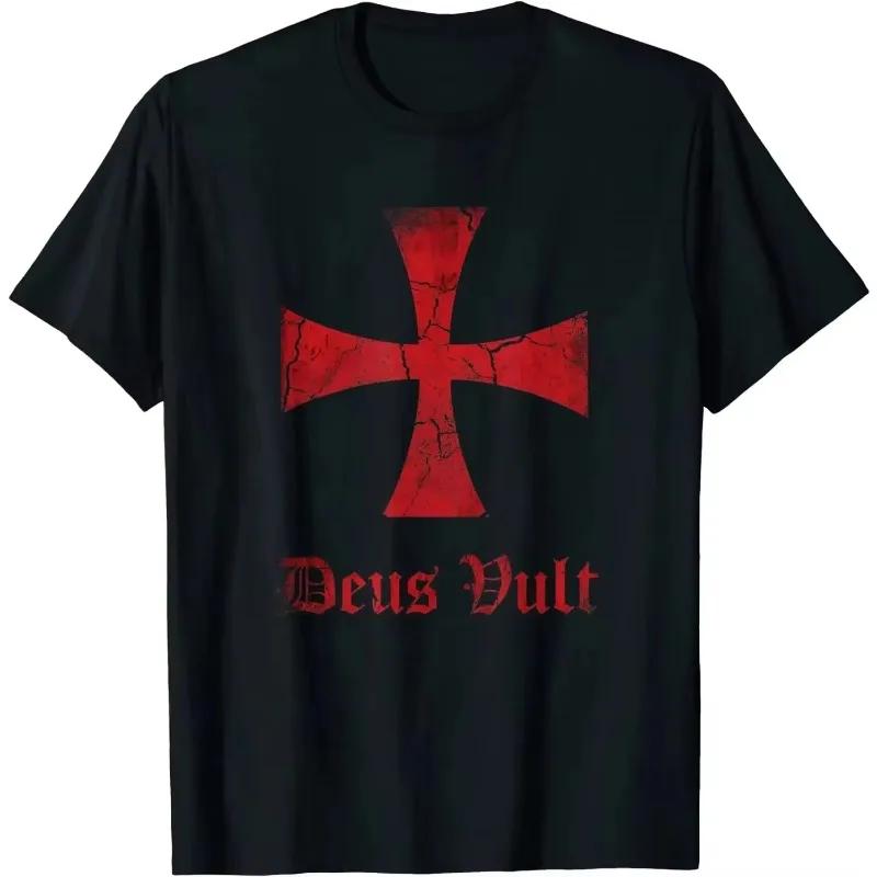 

2025 Deus Vault Knight Templar Cross Printed T-shirt Everyday Loose Fashion Comfortable Unisex Short Sleeve Casual Crusader Top 4XL