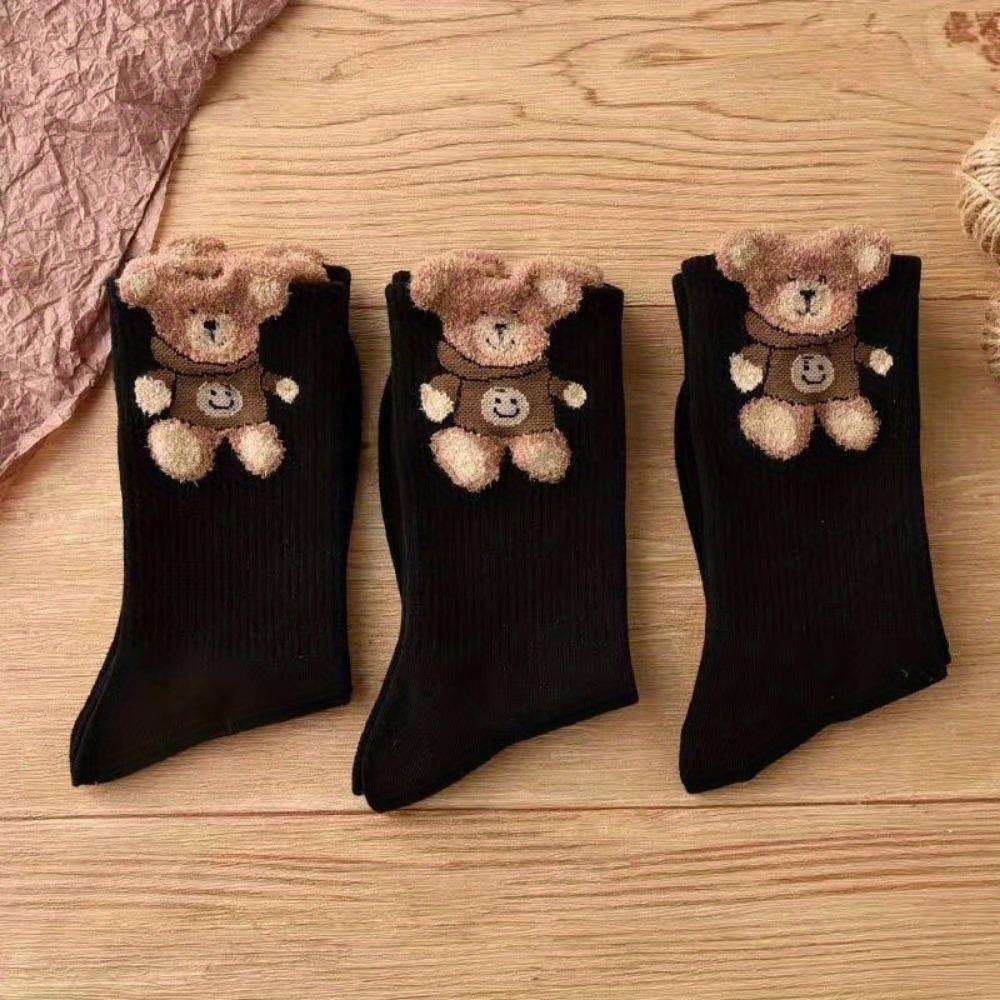 1PACK/3 Pairs of Cute Bear Socks Autumn and Winter Crew Socks, Men's Socks, Women's Socks