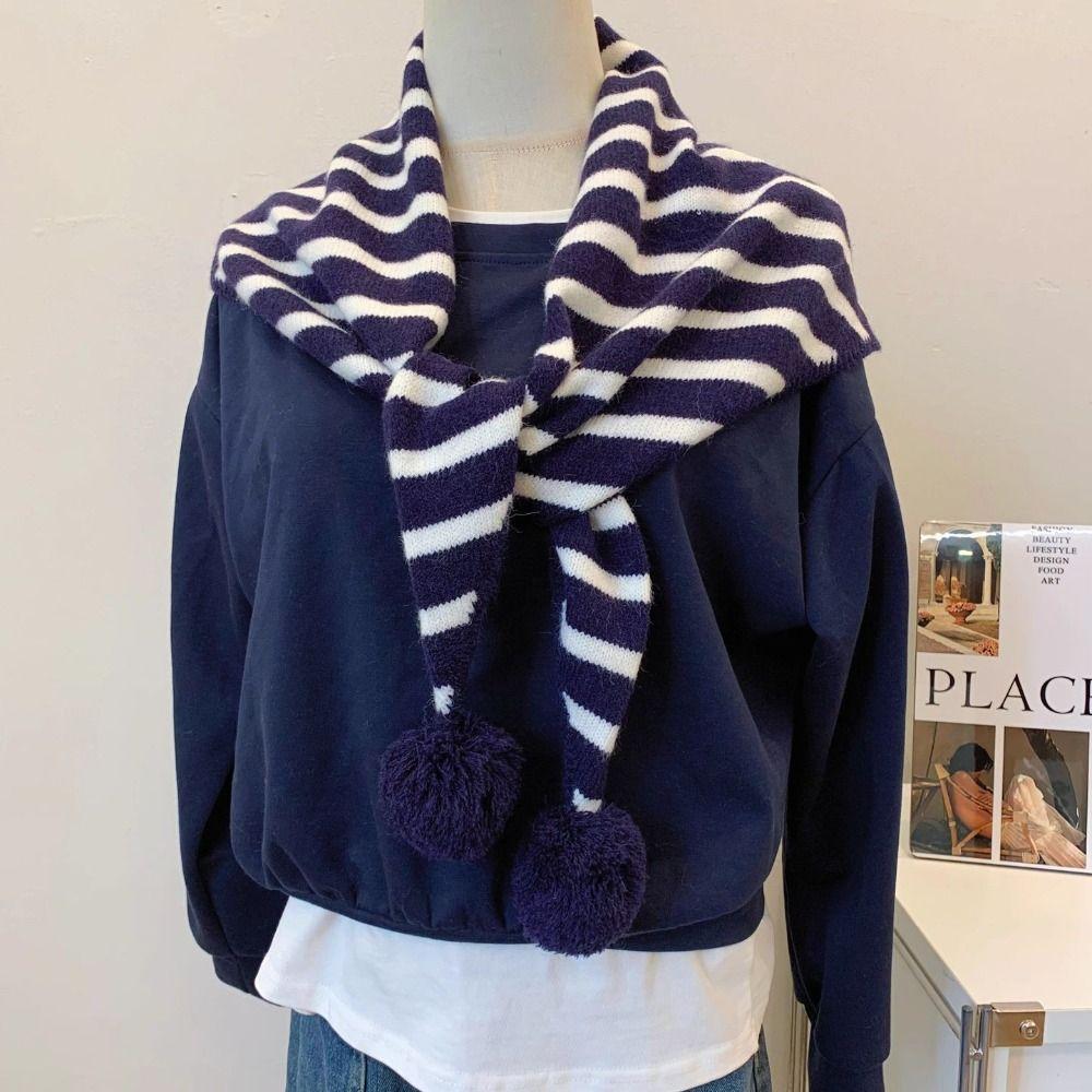 Karierter Dreieckiger Gestrickter Schal Verdickter Gestreifter Schal Einfache Winter Kaschmirschals Mädchen