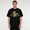 Snake Print White Black Short Sleeve Mens and Womens T-shirt High Street Vintage Cotton Loose