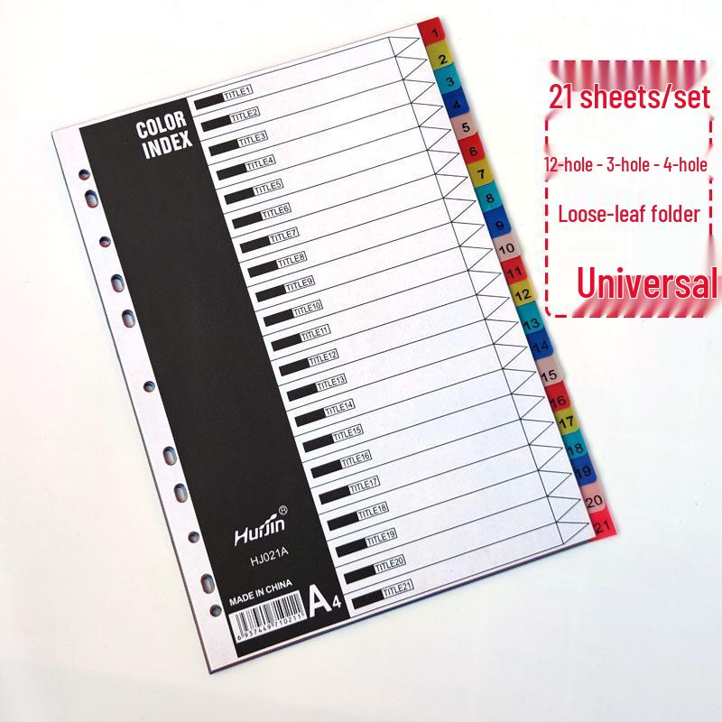 Colored A4 Loose-leaf Index Dividers with 11 Holes - Numbered and Lettered Tabs