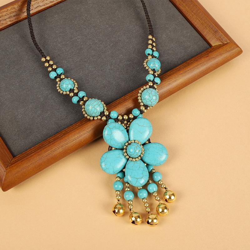 

Бирюзовая цветочная цепочка на лоб, ретро тибетский колокольчик, бахрома на лбу, подвеска для бровей, плетеное ожерелье-головной убор, женское.