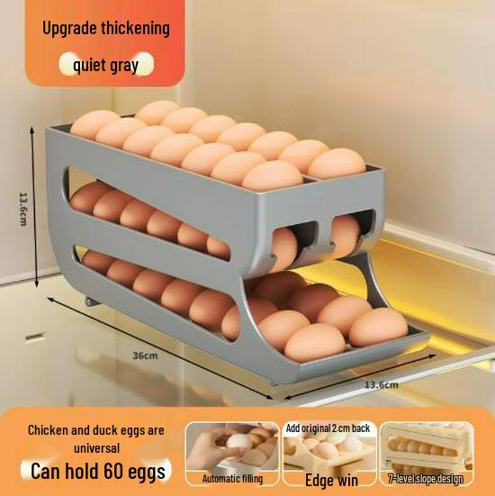 Three-Layer Automatic Rolling Egg Tray - Food Grade Refrigerator Storage Box