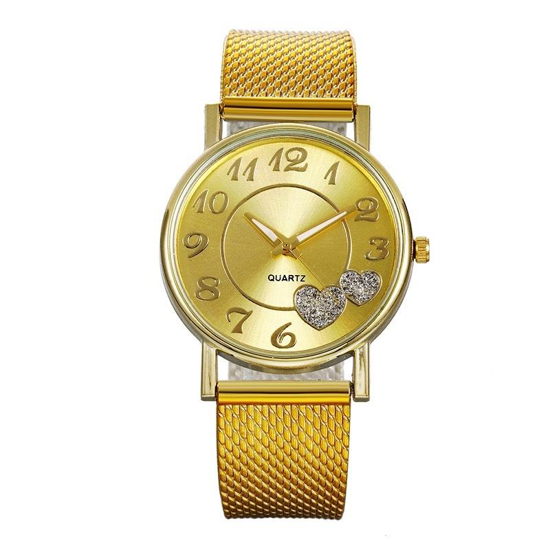 

Stylish Casual Women Wrist Watch Heart Shaped Mesh Strap Girl Birthday Presents Golden