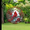 Vibrant Red Cardinal Wind Spinner – 2D Stainless Steel Kinetic Garden Sculpture with Floral Design, All-Season Outdoor/Indoor Decor for Yard, Window