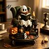 Artistic Halloween Desk Decor Reading Ghost Figurine Wooden Desktop Ornaments Vintage Unique Gothic Room Statue with Stand for Home Tabletop