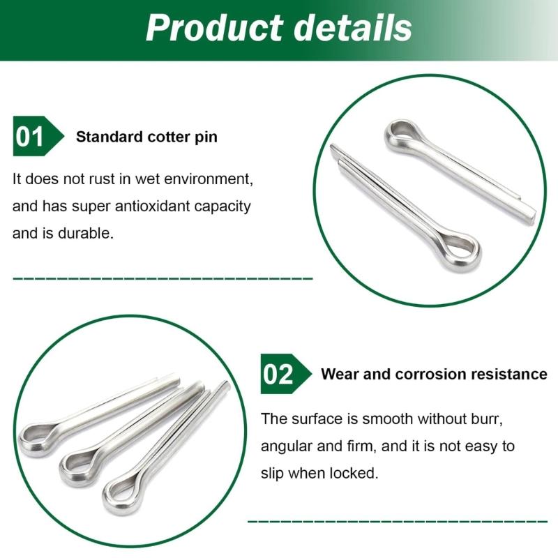 160Pcs 6 Size 304 Stainless Steel Cotter Pin Clip Key Fastener Fitting Assortment Kit for Car Mechanic Garden