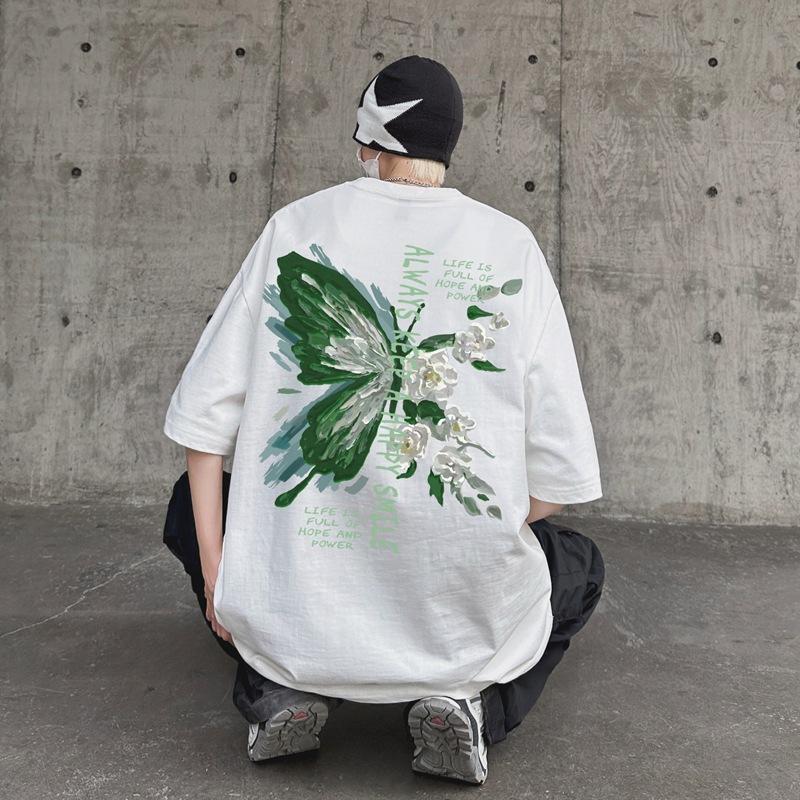 Vintage T-shirt Short Sleeve Men's Summer Design Sense Vibe Print Oversize Half Sleeve T-shirt