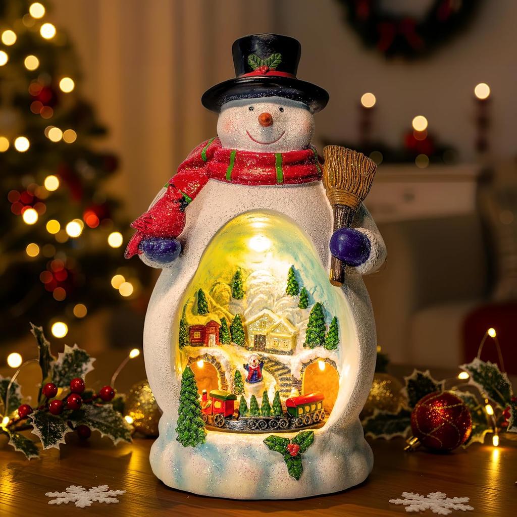 Lighted Snowman Ornaments, Battery Powered LED Tabletop Decor for Christmas Tree & Mantel, Warm White Holiday Centerpiece