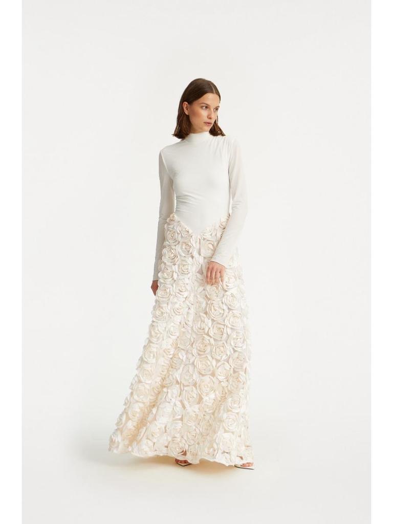 Elegant Long Sleeve 3D Floral Rose Party Dress