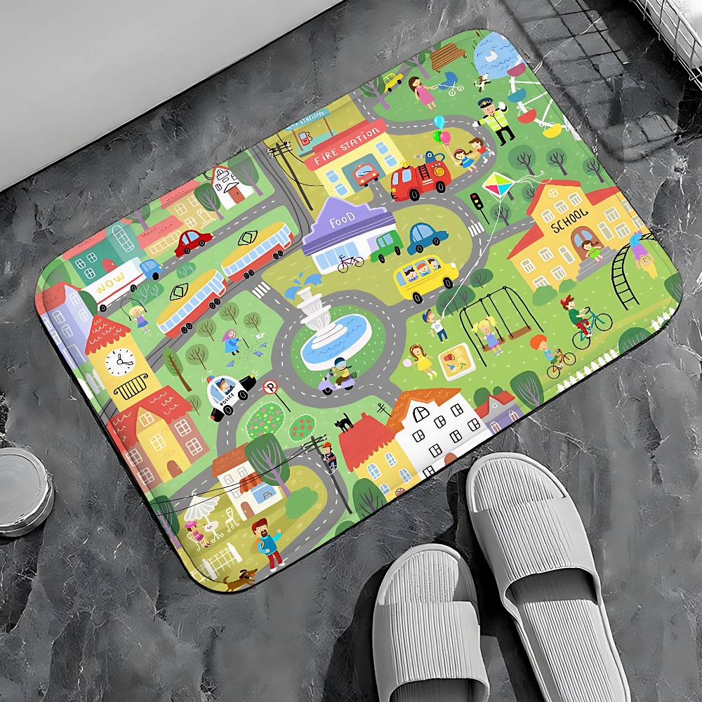 

Car Play Mat For Boys And Girls Highway City Traffic-Themed Entry Door Floor Mat Festive Decorations Carpet Bathroom Anti-slip 40x60cm