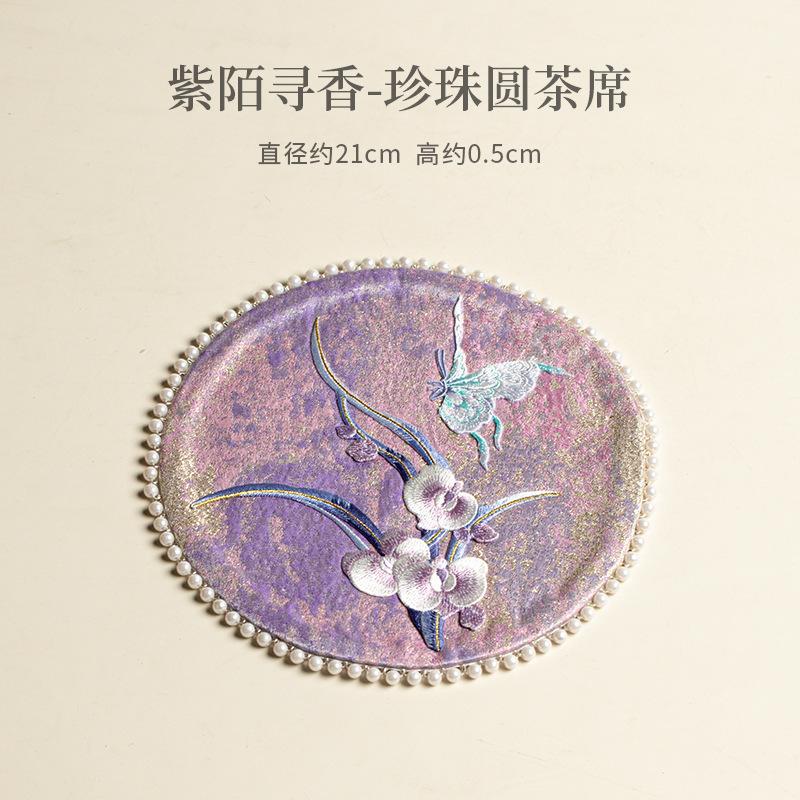 Purple Tapestry Tea Table Mats Retro Absorbent Clay Tea Mat Drink Coaster Dinner Table Cloth Mat Tableware Supplies Collection