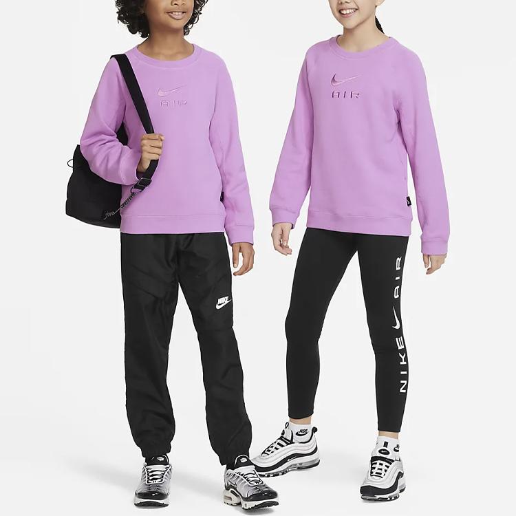Nike Sweatshirt Air Solid Color Logo Embroidery Crew Neck Pullover Kids Sweatshirts Purple DX5136-532