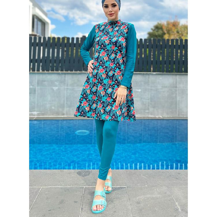 Swimsuit Women Set, Hijab Burki Set,Islamic Swimwear, Muslim Swimwear, Women Burkini,4 Pieces Set; Trousers, Tunic, Scarf, Bustier.